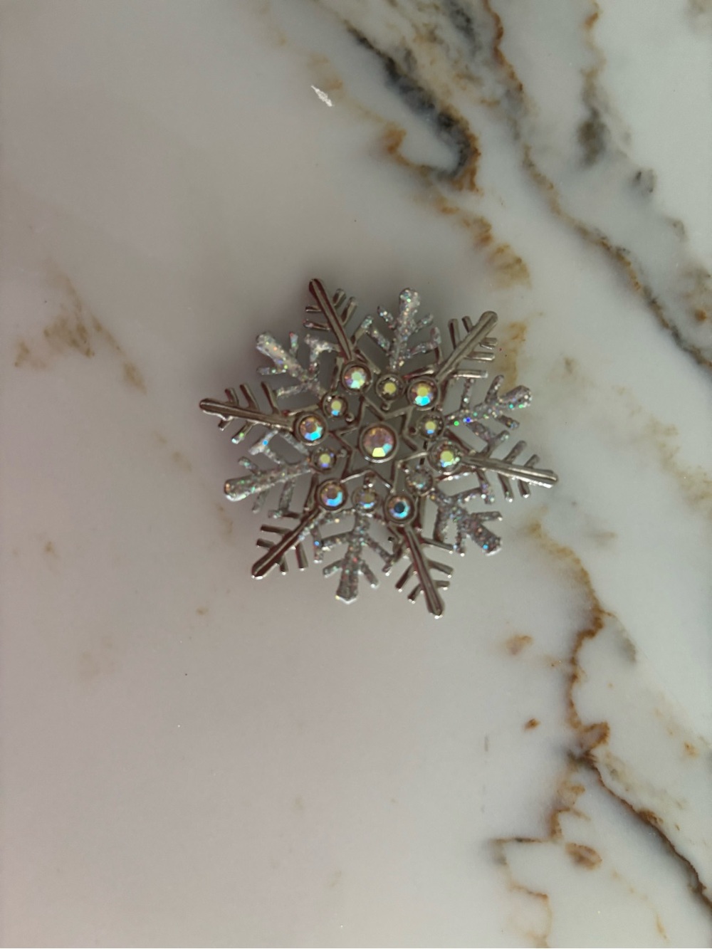 Silver Snowflake pin with Iridescent Gems